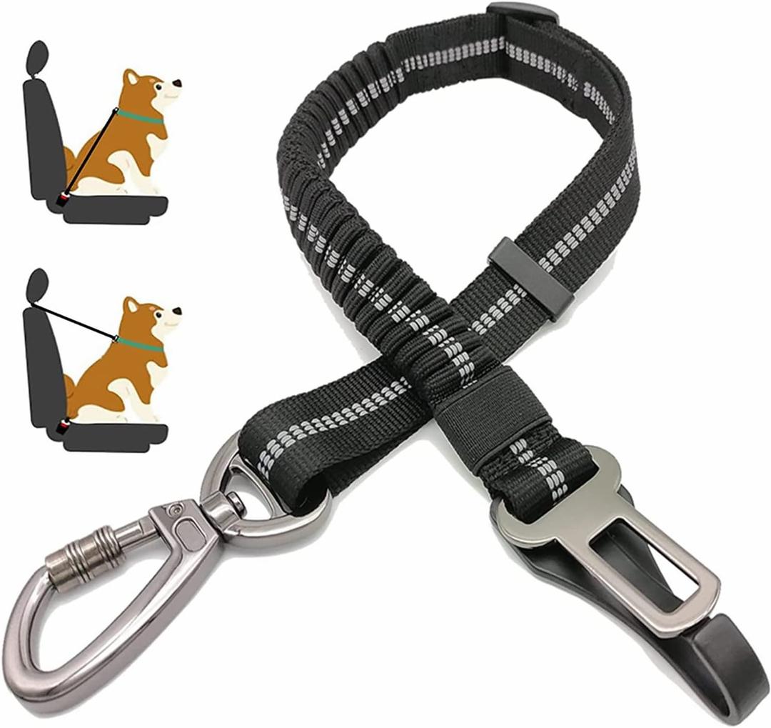 Dog Seat Belt,Adjustable Dog Seatbelt for Car,3 in 1 Dog Safety Belt Leash,Reflective Bungee Dog Car Seatbelt with Hook& Buckle, Dog Car Seat Belt with Aviation Zinc Alloy Rotatable Carabiner, Black
