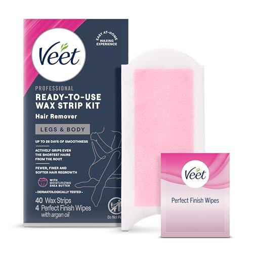VEET Sugar Wax Strips For Women's Body Hair Removal, Bikini Hair Removal Kit, Pubic, Dermatologically Tested For Body & Intimate Areas, 11ct Wax Strips with Shea Butter & 4ct Wipes