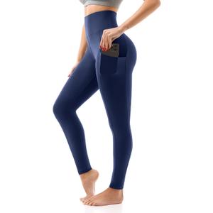 SINOPHANT High Waisted Leggings with Pockets Women, Full Length Capri Buttery Soft Stretchy Yoga Pants (Small-Medium, Navy)