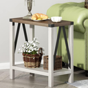 ChooChoo Farmhouse End Table for Small Spaces, Narrow Side End Table with Storage Shelf, Rustic A-Design Nightstand Sofa Table for Living Room, Bedroom (White & Brown)
