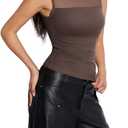 SUUKSESS Women Sexy Mesh Sheer Crop Tank Tops Sleeveless Ruched Going Out Tops (Brown, XL)