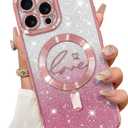 ZIYE Magnetic Case for iPhone 16 Pro Max 6.9" [Compatible with MagSafe] Glitter Bling Luxury Hearts Design Cover for Women Girly, Soft TPU Shockproof Protective Case for 16 ProMax 5G 2024, Pink