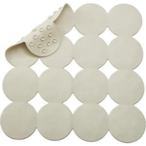 Square Shower Mat Nonslip - Rubber Bathtub Mat with Suction Cups for Inside Shower Bathroom Floor (Beige, 21X21)