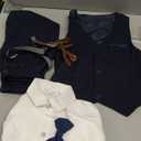 nilikastta Toddler Baby Boy Clothes Suit Gentleman Wedding Outfits Formal Dress Shirt/Bowtie/Vest/Suspender Pants (5-6 Years, Navy Blue)