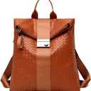 Soft artificial leather woven pattern fashionable women's backpack (brown)