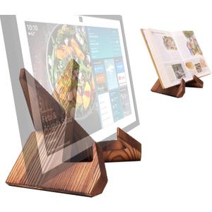 Solid Wood Tablet Computer Stands Compatible for Echo Show 15,Echo Show 21,Support Both Horizontal and Vertical Modes.and Suitable for Cookbook Stand Holder Display. (Dark Brown)