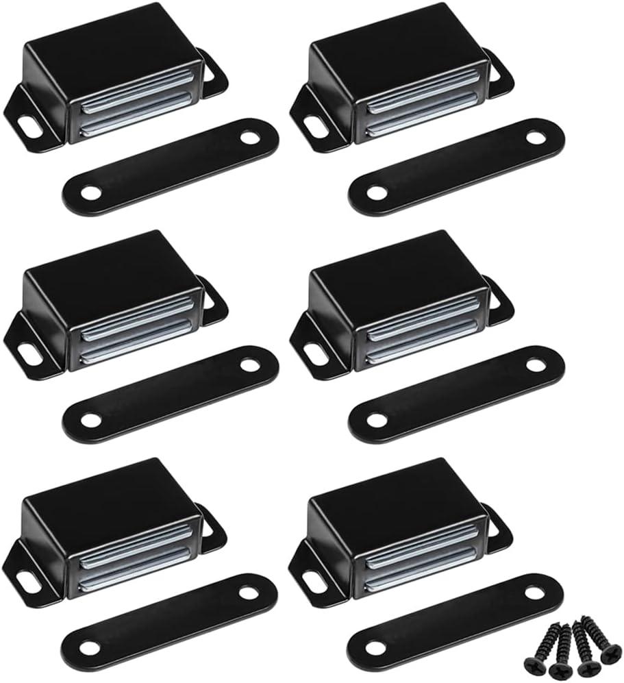 WOOCH Magnetic Door Catch - 30lb High Magnetic Stainless Steel Heavy Duty Catch for Kitchen Bathroom Cupboard Wardrobe Closet Closures Cabinet Door Drawer Latch (2.1 in Black, 6-Pack)