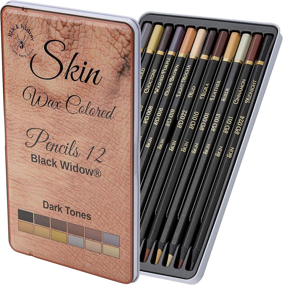 Black Widow Skin Tone Colored Pencils for Adult Coloring Books  12 Soft Core Color Pencils for Portraits and Skintone Artists  Complete Range with Lightfast Ratings