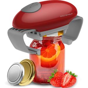 Higher Torque Electric Jar Opener for Seniors with Arthritis Fit Almost Jars Size, Strong Tough Automatic Jar Opener for Weak Hands, Hands Free Battery Operated Bottle Opener for Arthritic Hands Red, 7.28*4.33*2.75inches