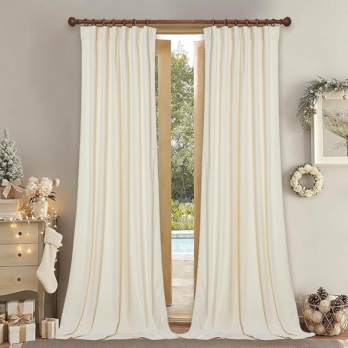 StangH Extra Long Ivory White Velvet Curtains - Luxury Room Darkening Window Drapes Backdrops for Party, Privacy Protect Sliding Door Curtains for Living Room, W52 x L108, 2 Panels