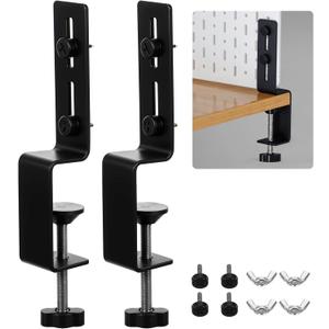 2 Pcs Desk Clamp, Black Metal, Desk Mount, Durable Finish, Pegboard Fixing Bracket, Office Game Home Desktop Accessories Bracket
