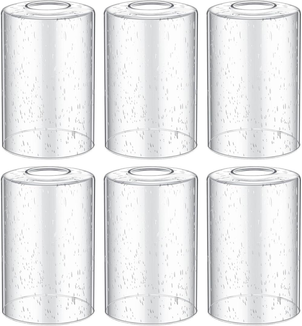 Teenyyou 6 Pcs Clear Bubble Seeded Glass Shade Replacements for Pendant Light Fixtures Glass Lamp Shade Cover, 1-5/8 Inch Fitter E26 Base, 4"w x 6"h, Replacement Lamp Globe for Chandelier Wall Sconce
