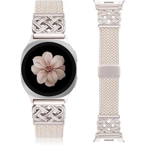 Braided Magnetic Band Compatible with Samsung Galaxy Watch 8 7 6 5 4 FE 40mm 44mm/8 6 Classic/5 Pro/4 Classic/3 41mm/Active 2 Women Men, 20mm Celtic Stretchy Elastic Dressy Nylon Strap, No for Ultra (Starlight/Starlight)