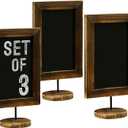 MyGift Set of 3 Tabletop Chalkboard Sign with Burnt Wood Frame and Round Base, Decorative Wedding Table Place Card Signage, Rustic Small Kitchen Countertop Memo Board