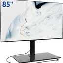 FITUEYES Universal TV Stand with Power Outlets for 50-85 inch TVs, Swivel&Height Adjustable Tall TV Stand for Bedroom Living Room, 27.5''Large Tempered Glass Base Holds up to 110 lbs.