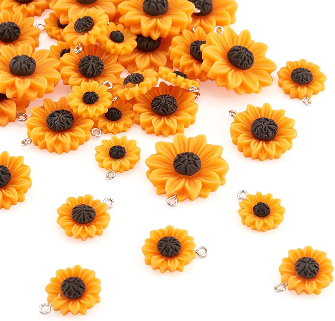 Resin Sunflower Charms Flower Charms for Jewelry Making Colorful Summer Daisy Flowers Pendants Sunflower Beads Ornament for Bracelet Necklace Earrings Keychain Handmade Craft (Flower#1-40pcs)