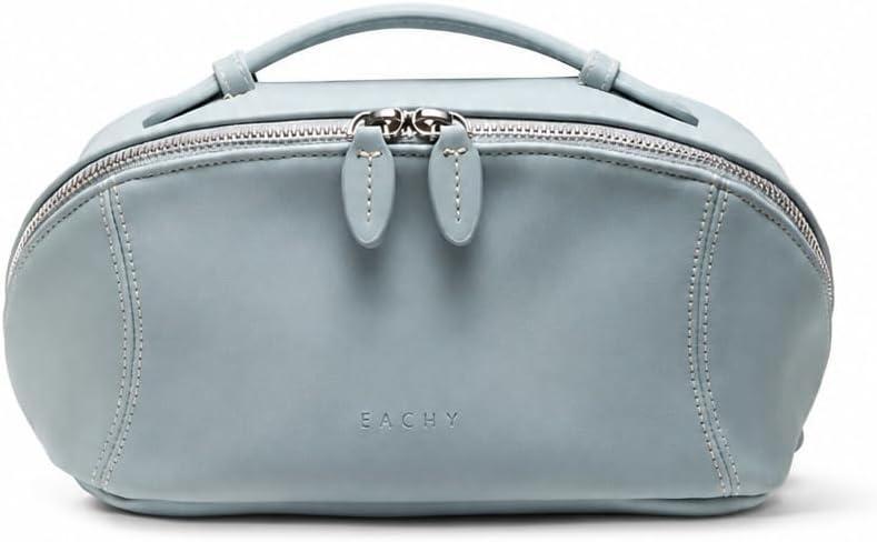 EACHY Travel Makeup Bag for Women, Cosmetic Bag Organizer with Brush Holder, Wide Open Water-Resistant Makeup Pouch, Soft Structured Toiletry Bag for Travel and Daily Beauty Essentials