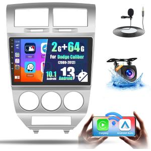 [2+64G] for Dodge Caliber 2006-2012 Android 13 Car Stereo with Wireless Carplay Android Auto Mirror Link, 10.1Touchscreen Radio WiFi/GPS/FM/RDS/Bluetooth/SWC/Waterproof Night Backup Cam Mic