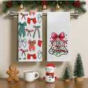 3 x Coquette Red and Green Christmas Bow Kitchen Towels, Preppy Christmas Dish Tea Towel for Kitchen, Girly Xmas Snowflakes Holiday Decorative Hand Towels for Bathroom, 16x24 Inches Set of 2