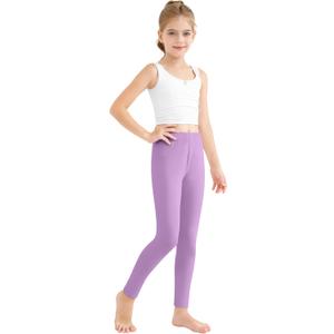 Resinta Girl's Cotton Footless Leggings Toddler Girls Stretchy Basic Leggings Pull On Tights for Everyday Wear, 4-14 Years (Purple)