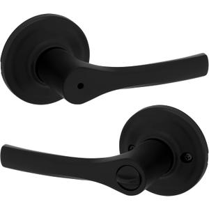 Kwikset Henley Interior Privacy Door Handle with Lock, Door Lever For Bathroom and Bedroom, Matte Black Reversible Keyless Turn Lock, with Microban Protection (1 Pack)