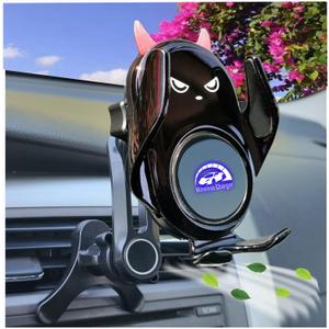 Car Phone Holder Mount Wireless Charging Auto Clamping with Rotatable Vent Clip Cute Demon for iPhone Samsung Galaxy Android Phone