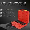 9PCS 1/2" Drive Deep 6-Point Impact Socket Set, Metric,Cr-Mo,29-38mm Radius Corner Design with Heavy Duty Storage Case