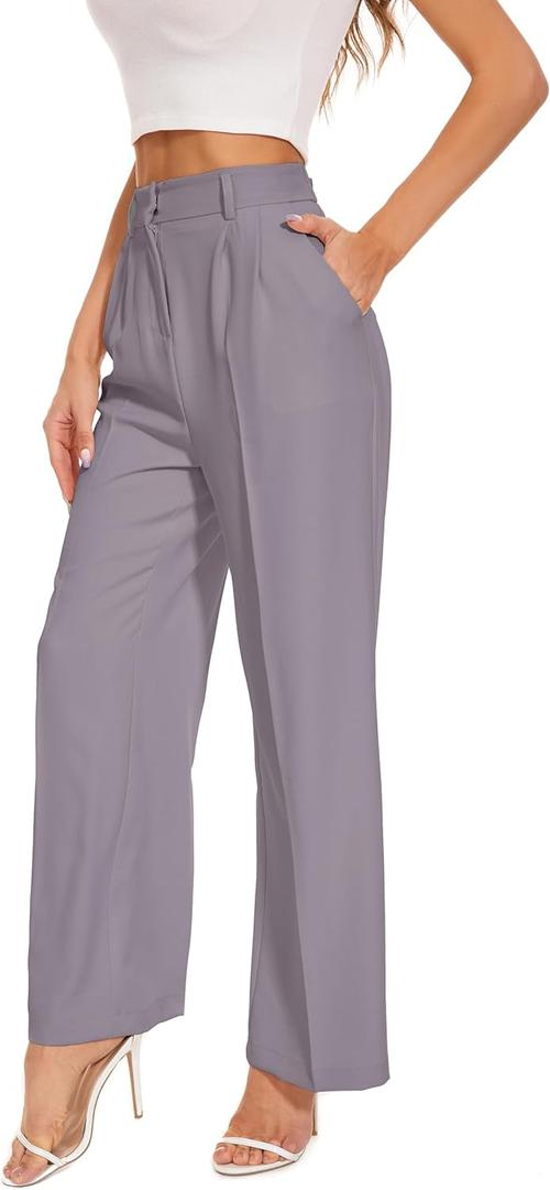FUNYYZO Wide Leg Pants Women's High Elastic Waisted in The Back Business Work Trousers Long Straight Suit Pants (X-Large, 006# Purple (Thin))