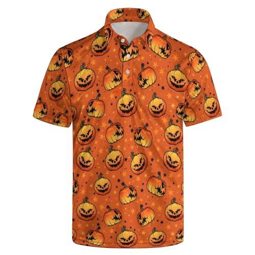 Lxopogk Halloween Polo Shirts for Men Moisture Wicking Pumpkin Printed Short Sleeve Performance Mens Golf Shirts Quick Dry Large 