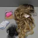 Lativ Blonde Wig With Bangs Long Wavy Curly Ombre Wig with Dark Root Synthetic Heat Resistant Wigs for Women Daily Party Use 26 Inches