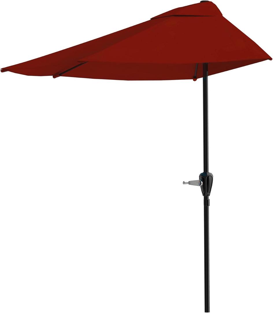 Half Umbrella Outdoor Patio Shade - 9 ft Patio Umbrella with Easy Crank - Small Canopy for Balcony, Table, or Deck by Pure Garden (Maroon Red)
