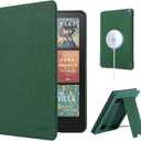 CoBak Lightweight Stand Case for 7" Kindle Paperwhite 12th Gen 2024 and Kindle Colorsoft with Right Hand Strap - Compatible with iPhone MagSafe, for Samsung/Belkin/Anker Wireless Charging Pads (Fabric Dark Green)