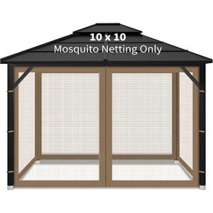Gazebo Replacement Mosquito Netting Outdoor Universal Gazebo Canopy 4-Panels Screen Sidewalls with Zipper for Patio Garden (Brown, 10x10)