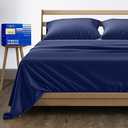 THREAD SPREAD 100% Pure Egyptian Cotton Queen Size Sheets - 1000 High Thread Count, 4 PC Luxury Hotel Sheets, 16" Deep Pocket Soft Sateen Cooling Bedding Sets - Navy Blue
