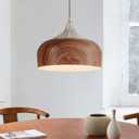 ELYONA Brushed Nickel Pendant Light Wooden Pattern Dome Pendant Light Fixture Nickel Metal Modern Adjustable Hanging Lighting for Kitchen Island Dining Room Office Hallway Foyer Bedroom, 12 Inch