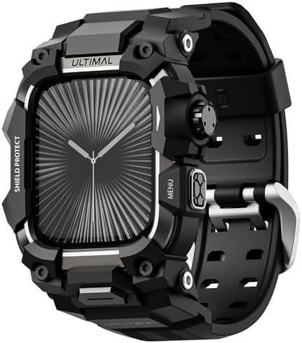 ULTIMAL Rugged Case with Band for Apple Watch 46mm,Compatible with Apple Watch Series 10, Military Grade Shockproof Bumper Cover for iWatch Tactical Band Men (46mm,Black)