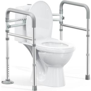 Toilet Safety Rails for Seniors, FSA HSA Eligible Adjustable Height & Width 350lb Toilet Handles for Elderly and Disabled, Foldable Toilet Safety Frame, Fit Any Toilet (Gray)