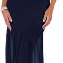 Simplee Womens Summer Off Shoulder Maxi Dress 2026 Ruched Bodycon Flowy Tulle Formal Cocktail Wedding Guest Long Dresses (Blue, L)