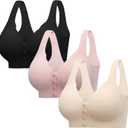 Seamless Bras for Women, Front Closure Post Surgery Mastectomy Recovery Jelly Soft Comfort Support Bralettes (Black, M)