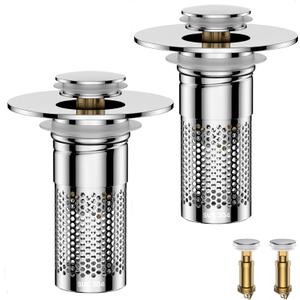Bathroom Sink Drain Strainer,Universal Pop-Up Sink Stopper Hair Catcher, Anti-Clog Stainless Steel Drain Filter Basket, Removable Sink Drain for Bathroom Sink Stopper (Silver-2pack)