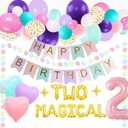 Two Magical Birthday Decorations, Unicorn 2nd Birthday Decorations, Two Magical Unicorn Bday Decorations for Girls 2, Second 2 Years Old Bday Banner Balloons Backdrop Party Ideas Supplies Favors