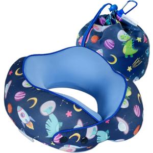 SKYTRAX Certified Kids Safe Memory Foam Travel Neck Pillows for Kids and Toddlers, Cute Cartoon Design, Car Seat & Airplane Head Neck Support, Adjustable Snap Buttons, Washable Soft Cover (Dinosaur)