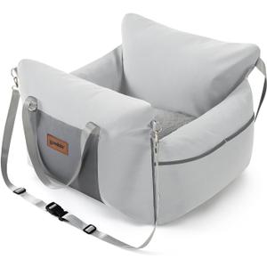 Dog Car Seat for Small to Medium Dogs - Waterproof Pet Booster Seat for Car with Clip-On Safety Leash, Travel Carrier for Puppy up to 25 lbs, Memory Foam Filling & Adjustable Buckles, Grey