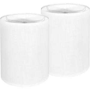 Tall Lamp Shades Set of 2, Drum Lampshade for Table Lamps Floor Lamp, 10" Top X 10" Bottom X 13" High White Large Line Fabric Lamp Shades, Easy Assembly Replacement Lampshades