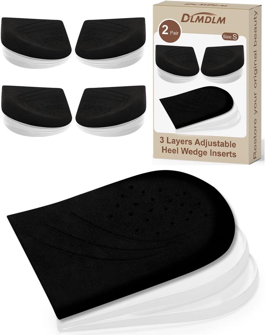 2 Pairs 3 Layer Corrective Insoles for Supination Overpronation Correction, Adhesive Lateral Heel Wedge Inserts for Bow Legs, Knee Pain, Foot Alignment (S: W 4-6.5, M 5-6.5, Black)