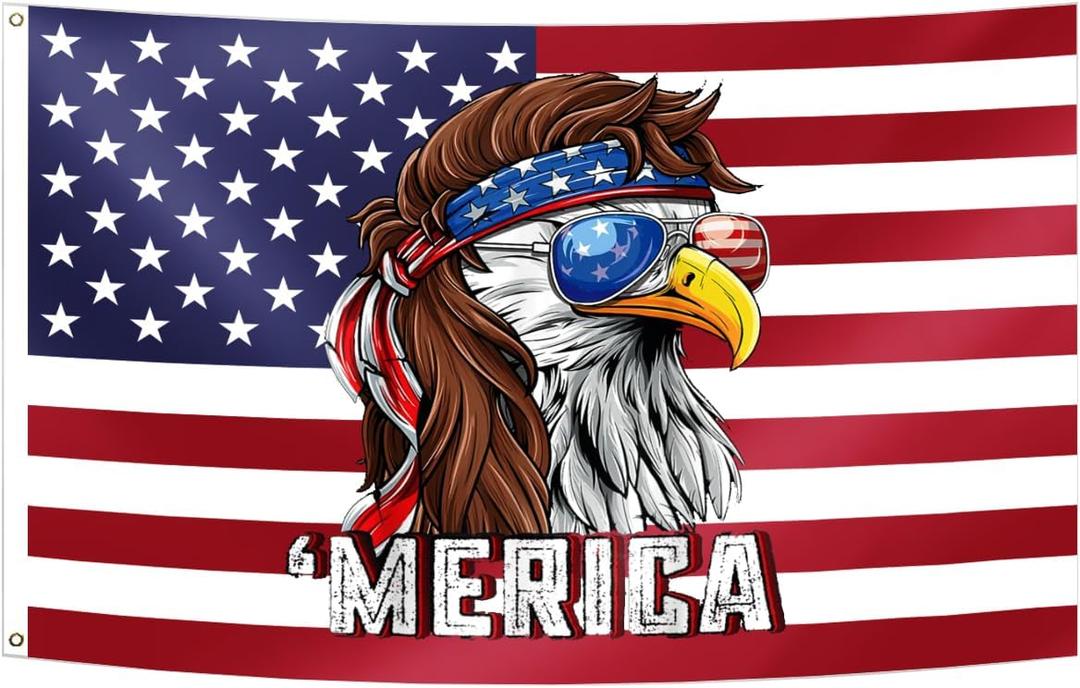 Eagle Mullet Merica Funny Flag 5x8FT 4th of July American Flag Fade Proof Vivid Color Polyester with Brass Grommets For Indoor Outdoor (Model C, 5x8FT)