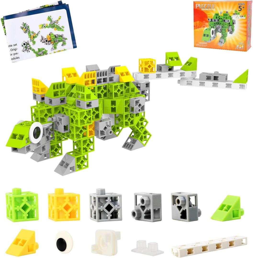 2 x 150 PCS 0.8in Building Blocks - Toy Building Sets for Kids, Building Blocks Cubes, School Toys Birthday Gifts for Boys and Girls Age 3+ Years Old Stimulate Imagination (150, Dinosaur)