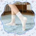 6 Pairs Women's Ruffle Socks Cool Casual Summer Ultra Socks Cute Thin sheer Friily Cotton Crew Sock (White)