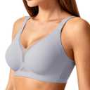 As Fairy Womens Sexy Deep V Mesh Wireless Bra Seamless Bralettes, Soft Support Breathable Comfort Daily Wear Brassiere (36DD, Gray Blue)
