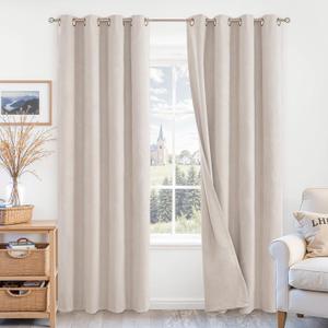 BGment Blackout Curtains for Living Room - 84 Inch Long Linen Textured Thermal Insulated Total Sun Blocking Bronze Grommet Window Drapes for Farmhouse, 2 Panels, 52 x 84 Inch, Natural